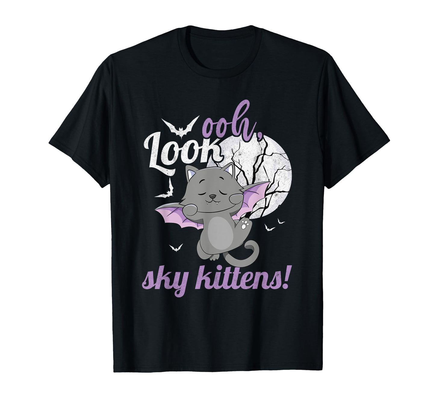 Oh Look Sky Kittens Funny Halloween Bat Cat Women T-Shirt