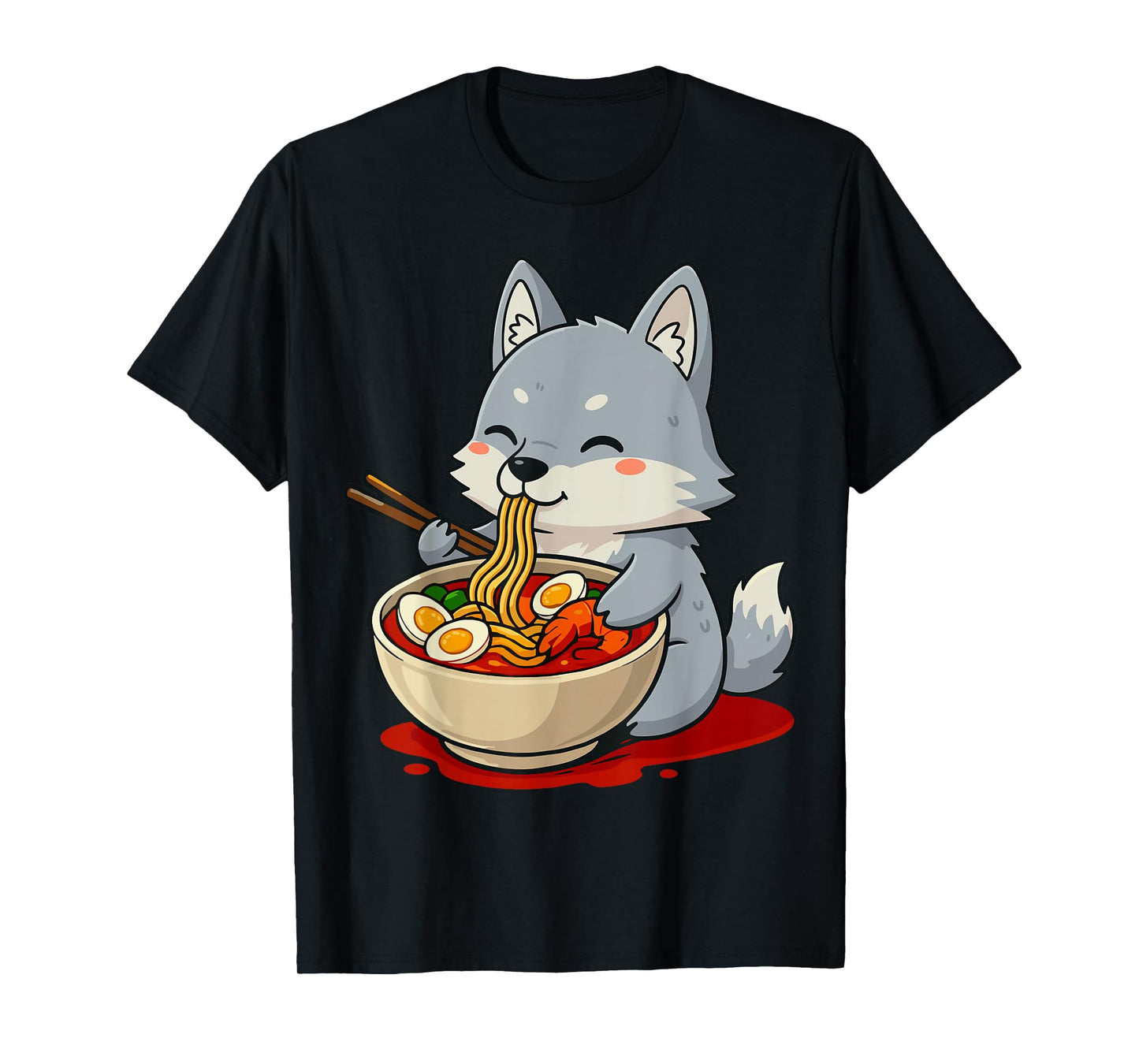 Wolf Eating Ramen Noodles T-Shirt