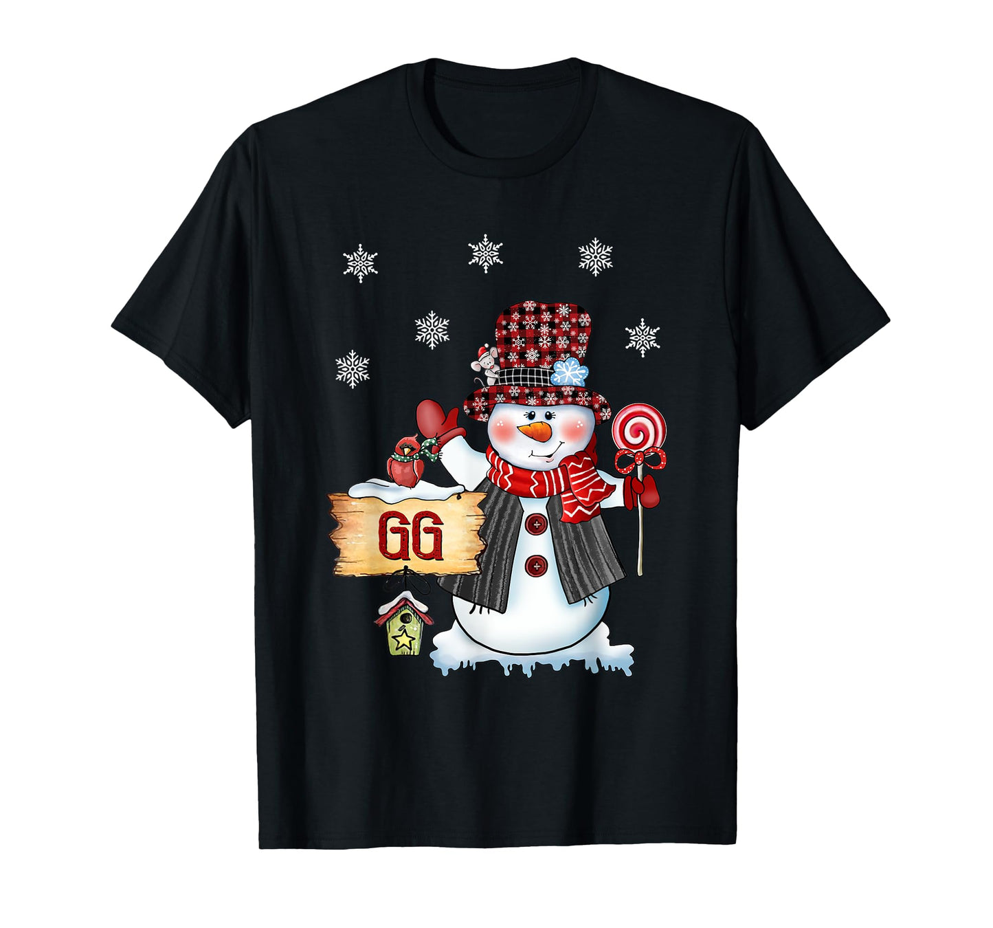 Gg Snowman Christmas Candy Cane Red Plaid Santa T-Shirt