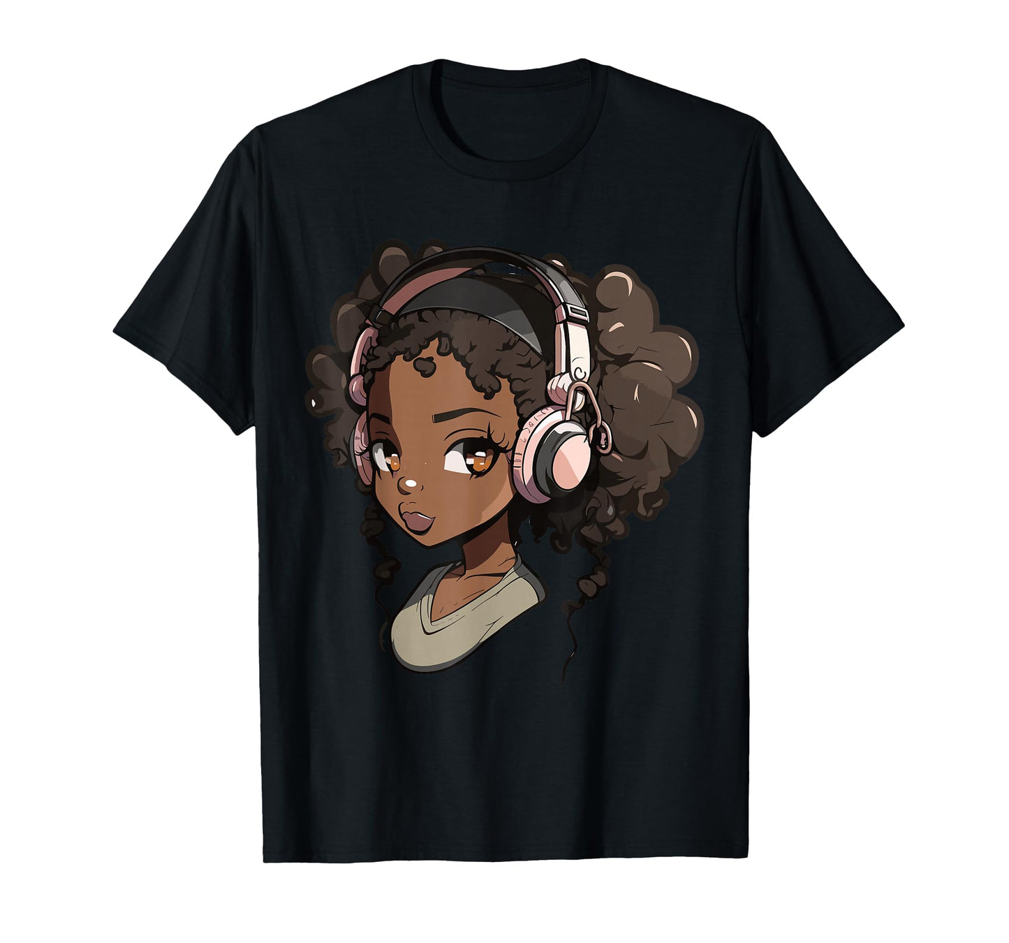 Anime and Music Black Girl Anime Merch Afro African American T-Shirt