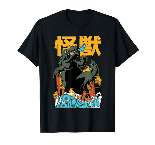 Cool Japanese Monster Attack Dino Kaiju Kanji Anime T-Shirt