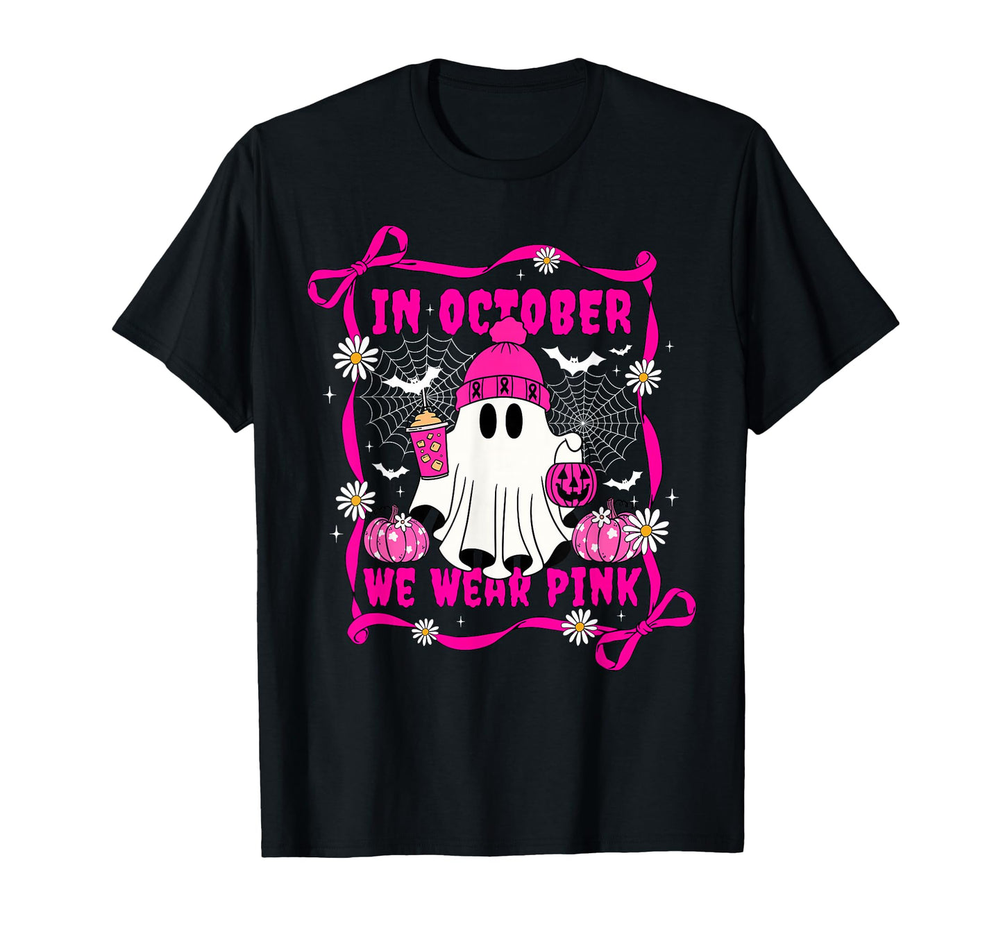 We Wear Pink in October Cute Ghost Breast Cancer Awareness T-Shirt