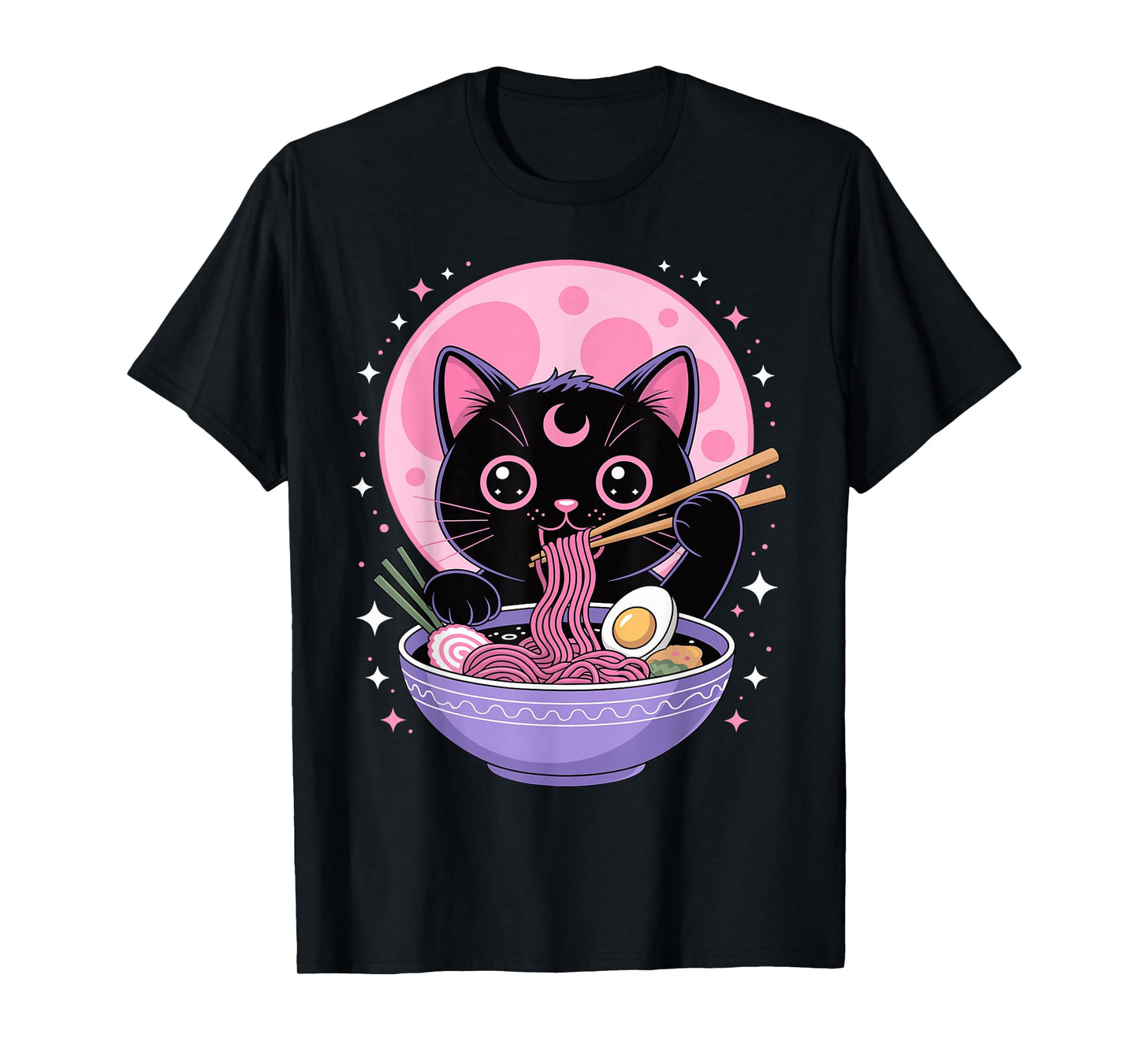 Pastel Goth Aesthetic Kawaii Cat Eating Ramen Noodles T-Shirt