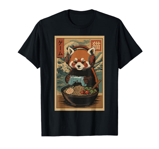 Kawaii Japanese Ramen Red Panda Retro Gaming Shirts for Men T-Shirt