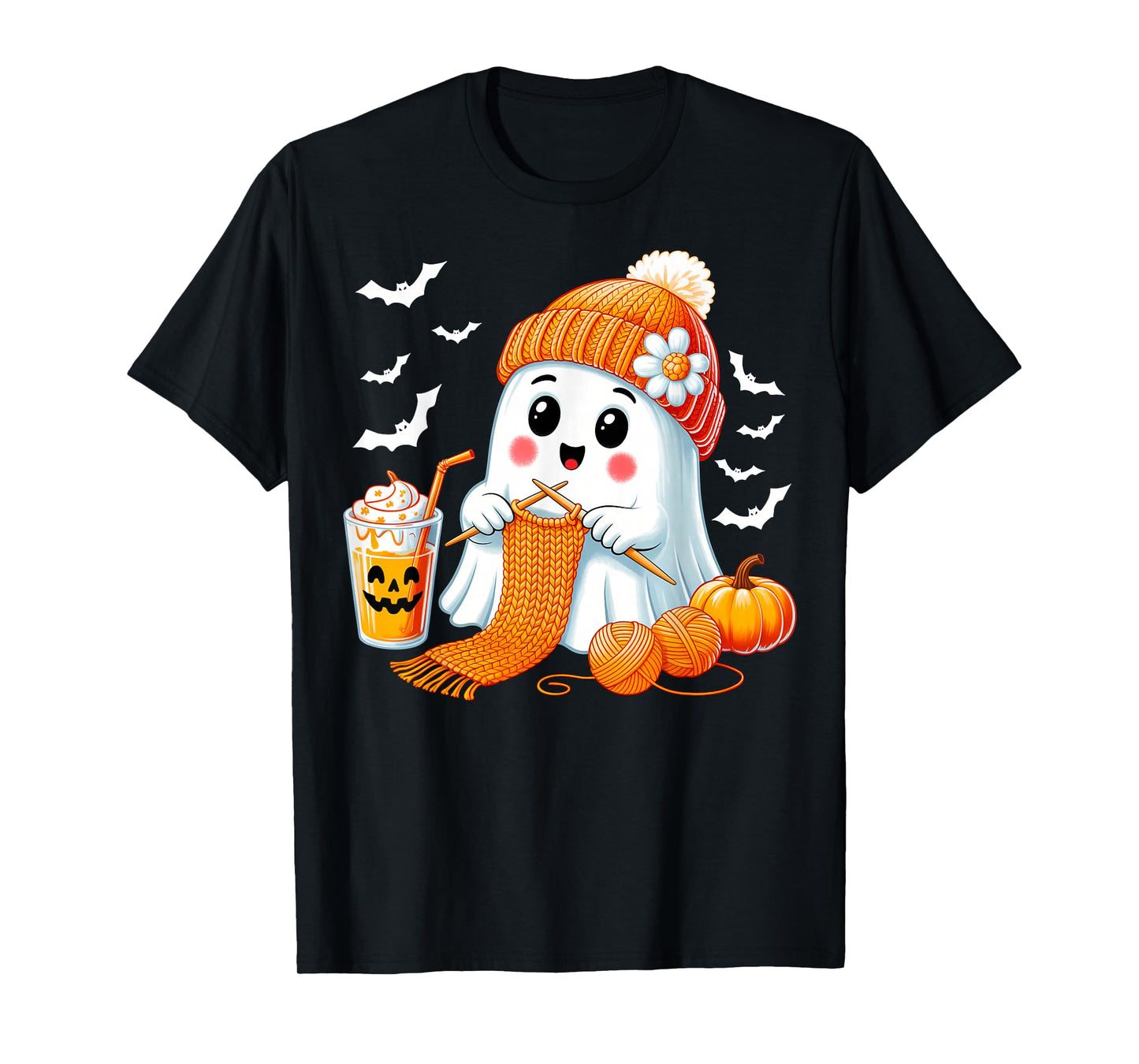 Ghost Crochet Crocheting Knitting Coffee Women Halloween T-Shirt