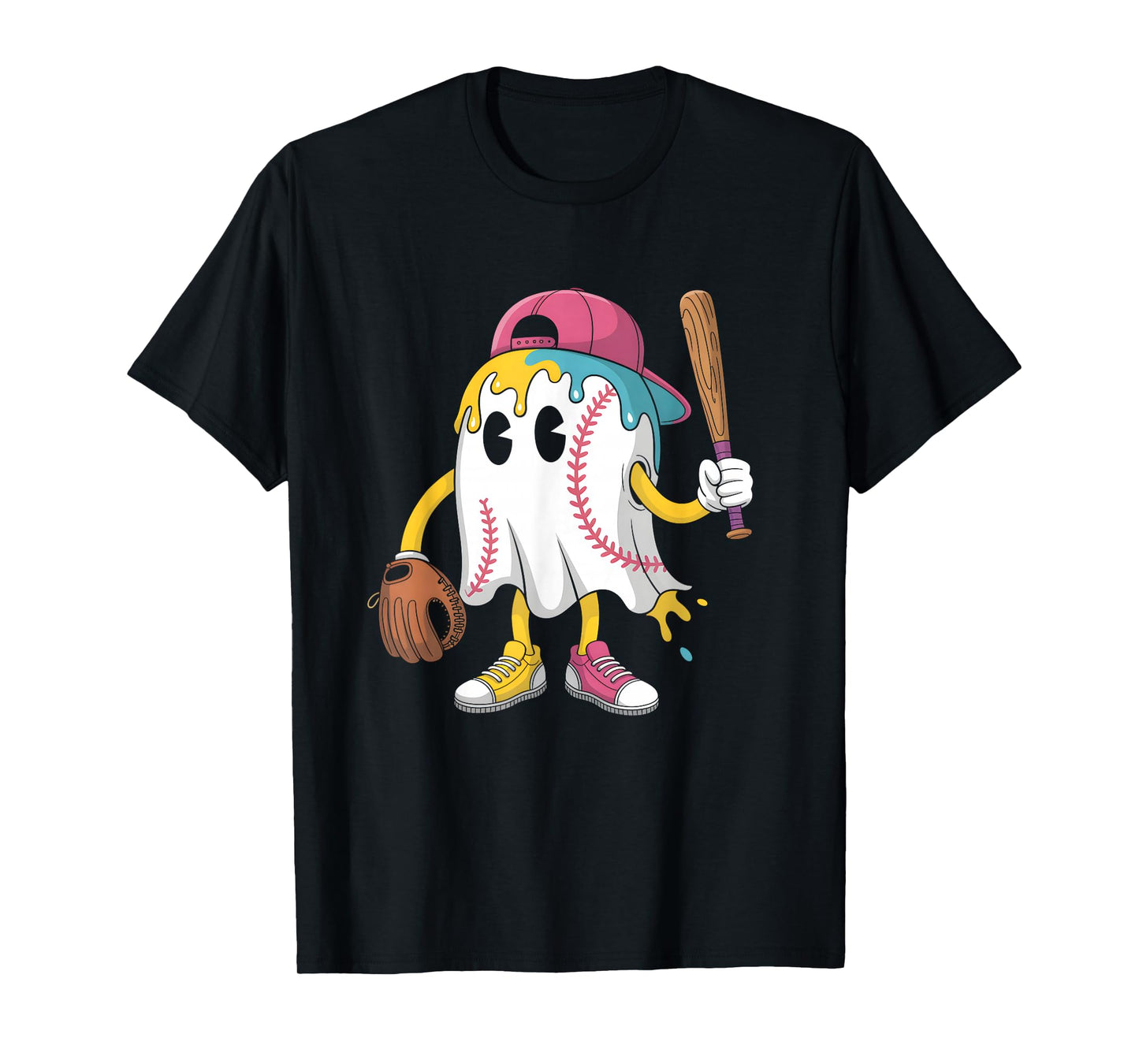 Ice Cream Drip Ghost Baseball Spots Baseball Drip Halloween T-Shirt