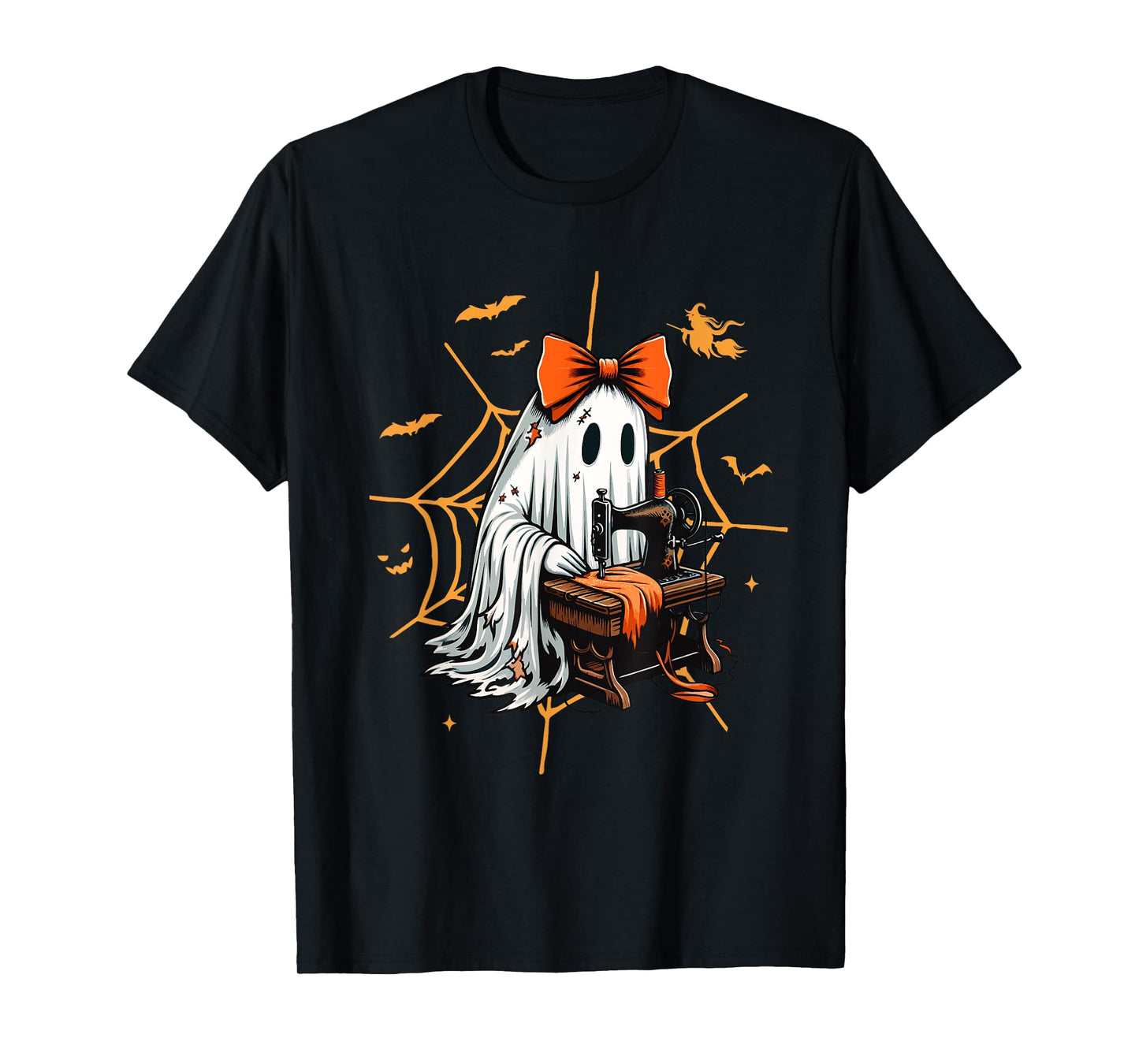 Cute Ghost Quilter Sewing Halloween Scary Costume Retro T-Shirt
