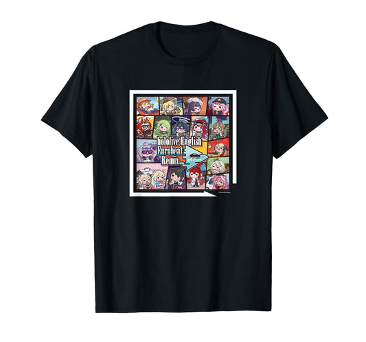 hololive Production Unisex-Adults Black Short Sleeve T-Shirt - hololive English Eurobeat Remix Album Merchandise T-Shirt - Small