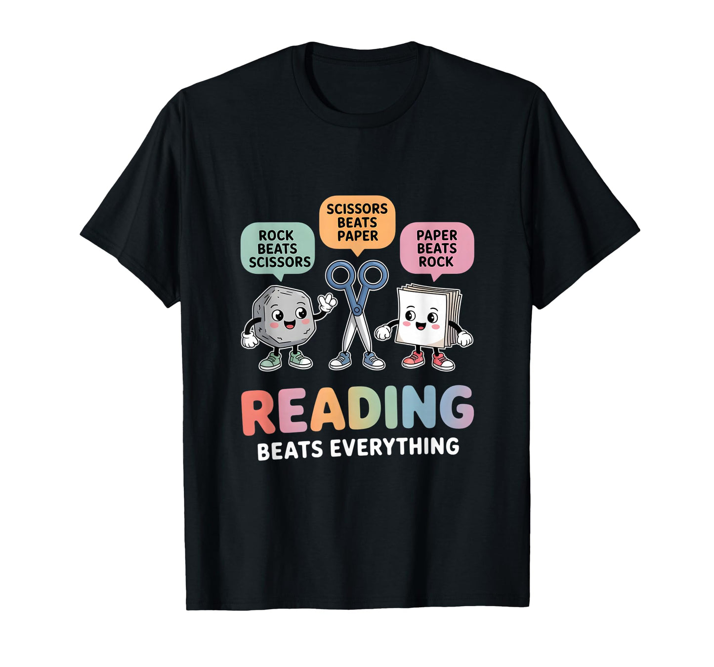 Reading Beats Everything Teacher Rock Paper Scissors T-Shirt