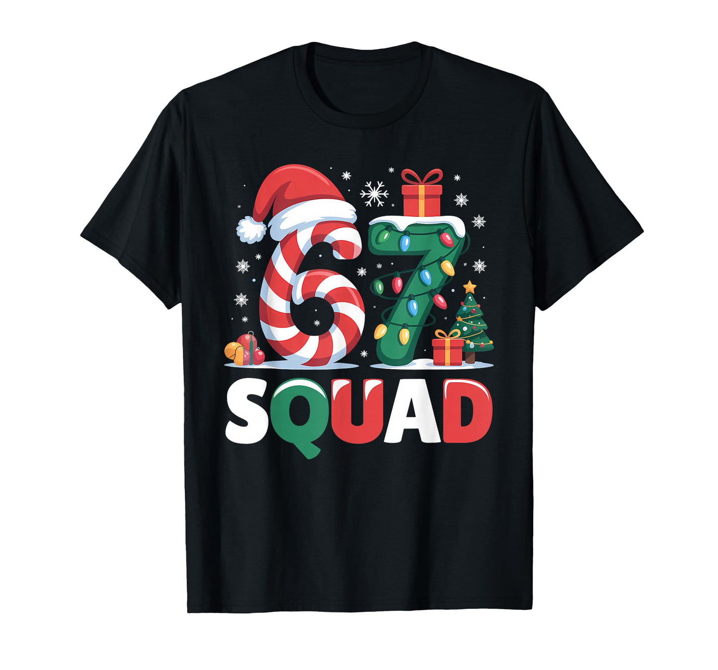 Christmas 67 Squad Brainrot Funny Candy Cane Lights Holiday T-Shirt