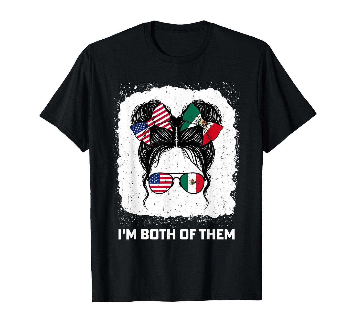 Half Mexican and American Mexico America USA Flag Messy bun T-Shirt