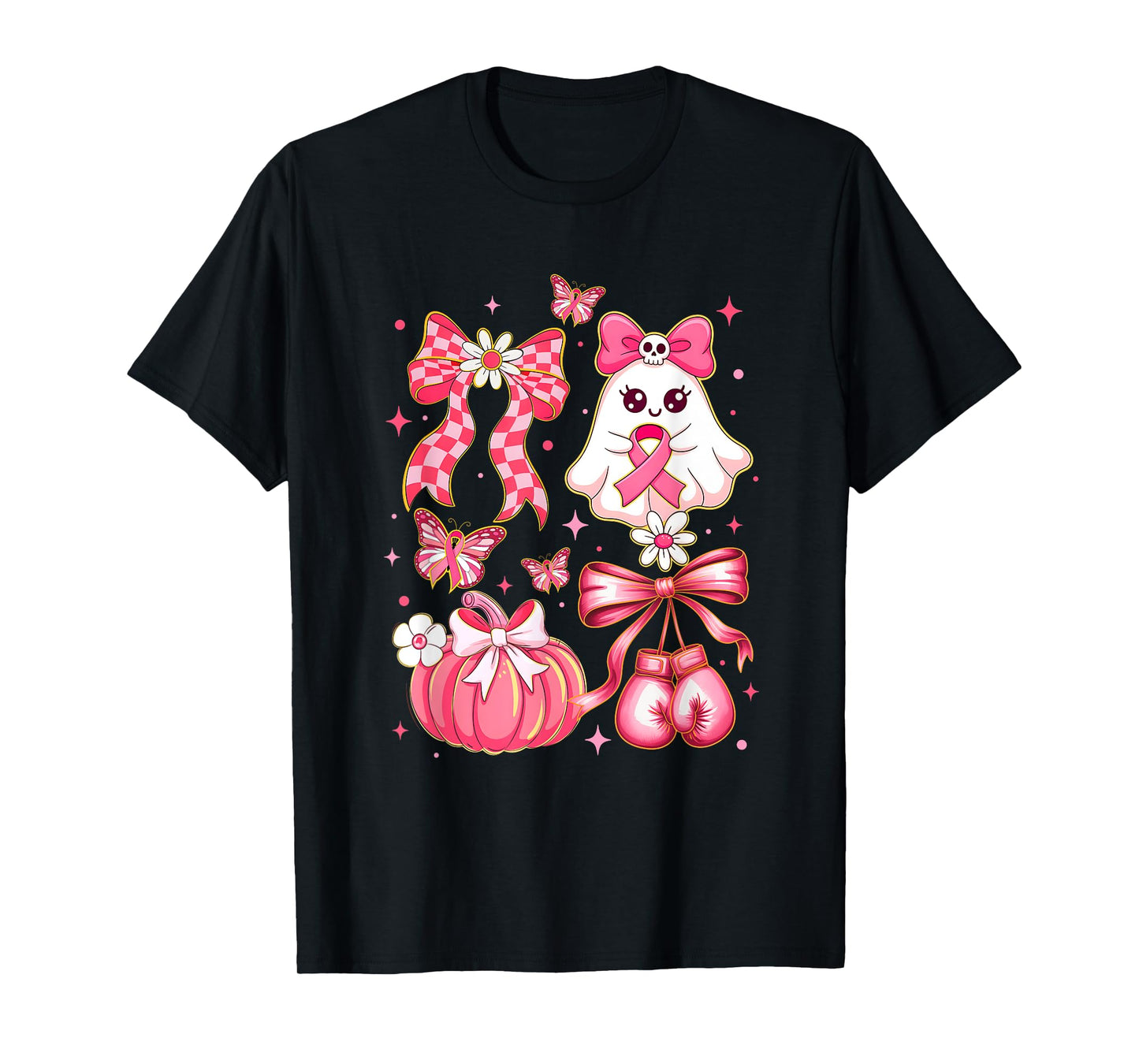 Breast Cancer Ghost Coquette Pink Ribbon Halloween Pumpkin T-Shirt