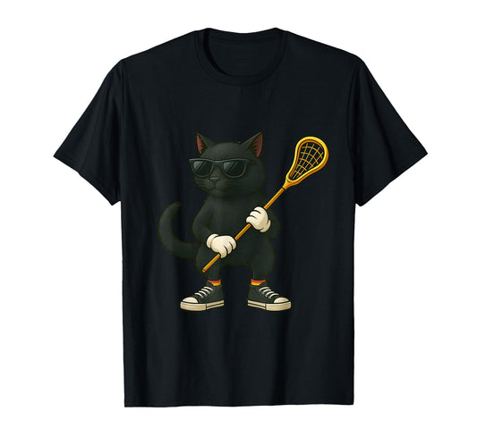 Funny Lacrosse LAX Black Cat Kids Men Women Lacrosse Player T-Shirt