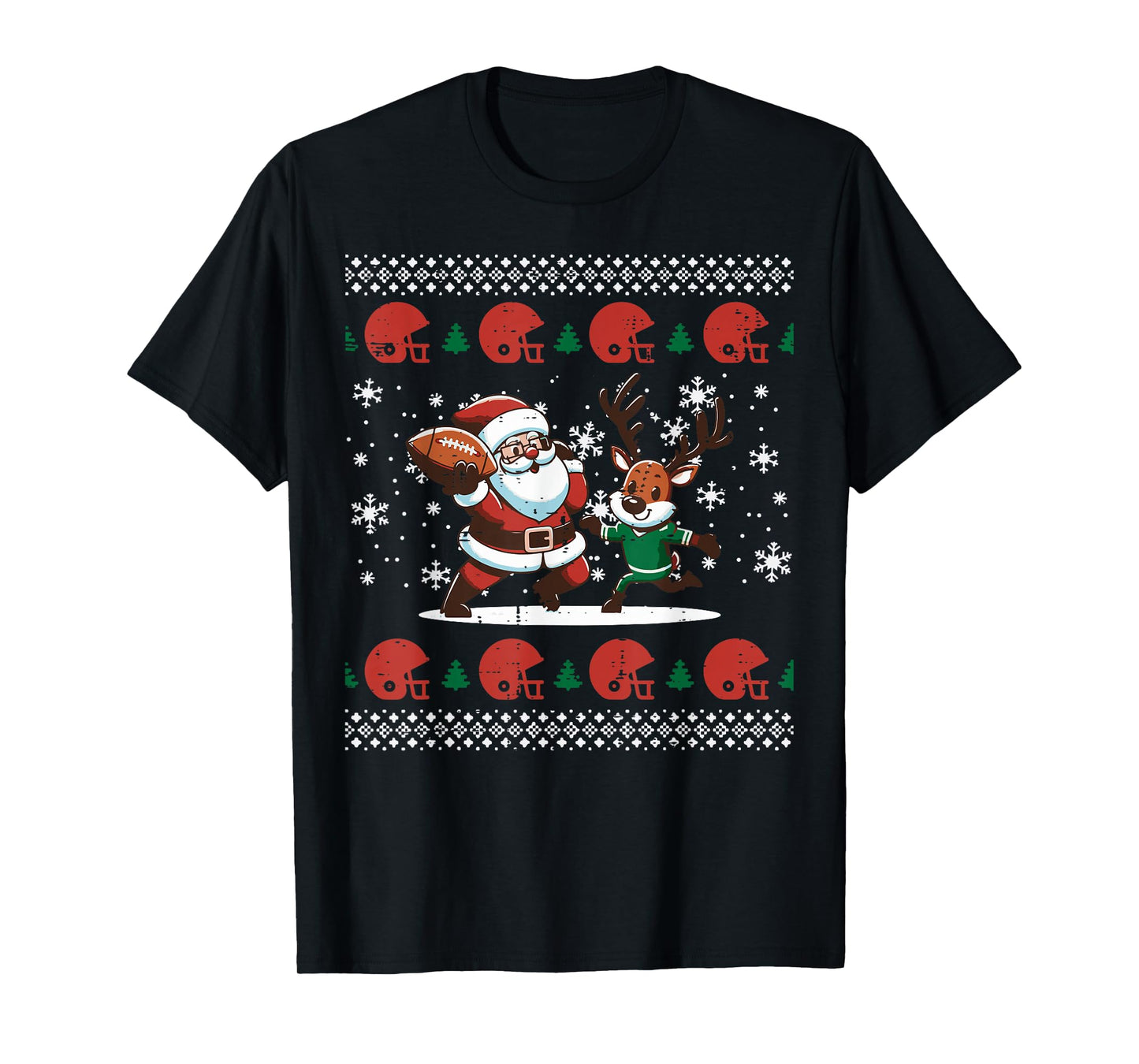 Christmas Santa Reindeer Football Ugly Xmas Boys Kids Men T-Shirt
