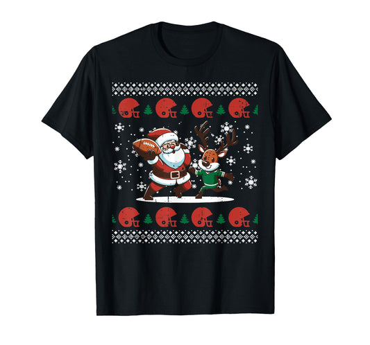 Christmas Santa Reindeer Football Ugly Xmas Boys Kids Men T-Shirt