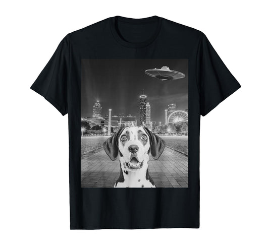 Dog Selfie with Alien UFO Funny Dog Graphic Tee T-Shirt