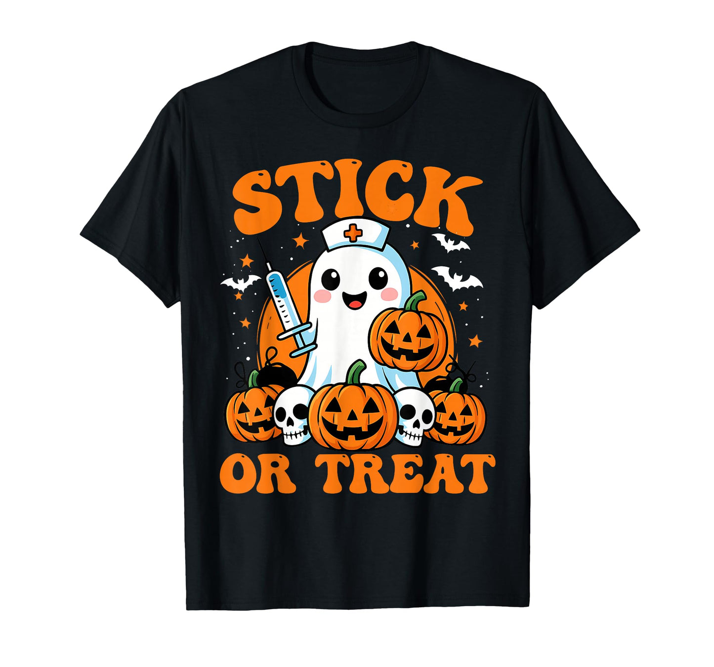 Stick Or Treat Nurse Funny Boo Ghost Halloween Men Women T-Shirt