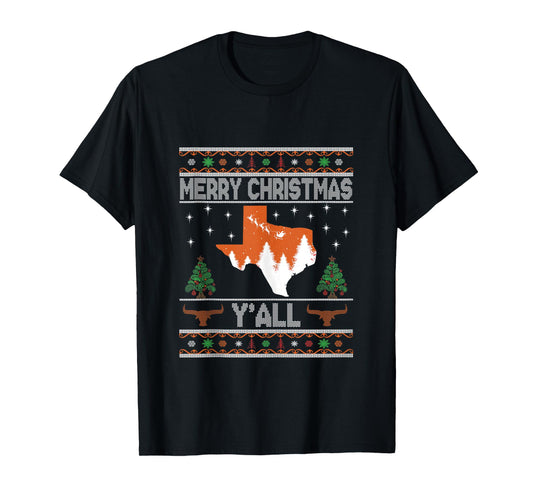 Merry Xmas Y'all Texas Ugly Matching Family Longhorn Sweater Tank Top