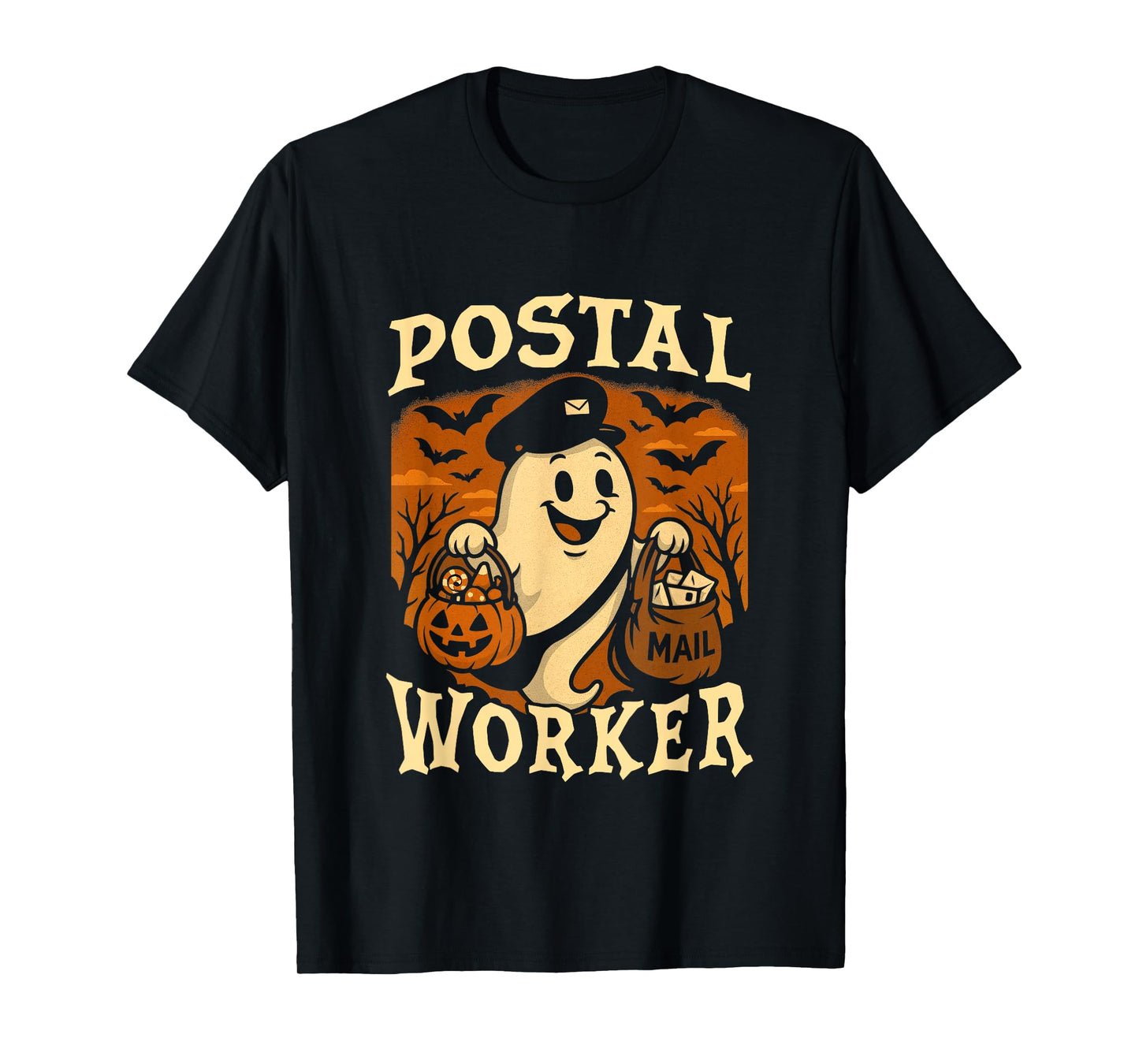 Postal Worker Phumpkin Post Office Staff Ghost Halloween T-Shirt