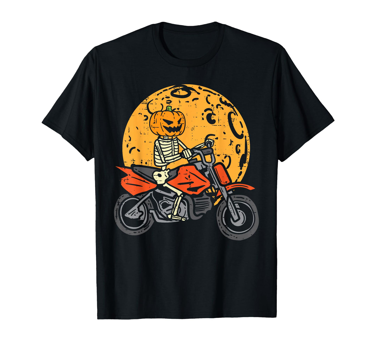 Pumpkin Skeleton Dirt Bike Halloween Motocross Boys Men T-Shirt