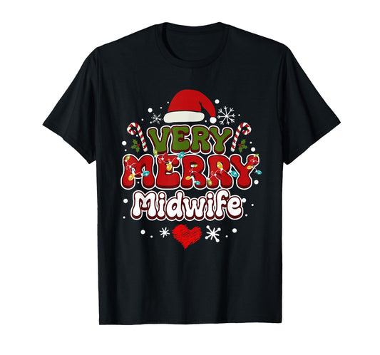 Groovy Christmas Shirt Very Merry Christmas Midwife T-Shirt
