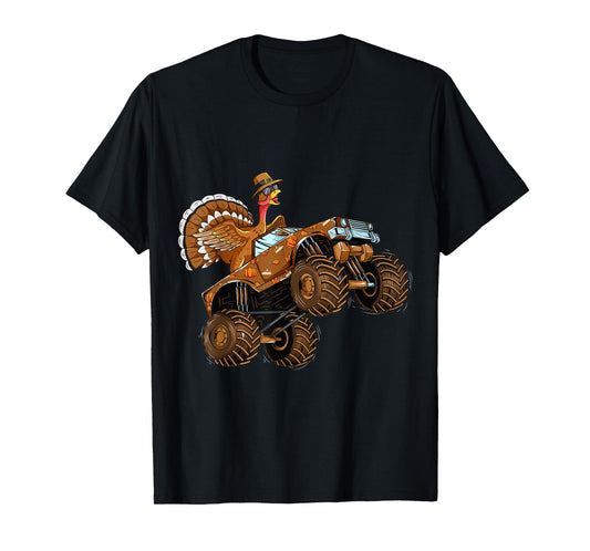 Thanksgiving Turkey Riding Monster Truck For Boys Girls Kids T-Shirt