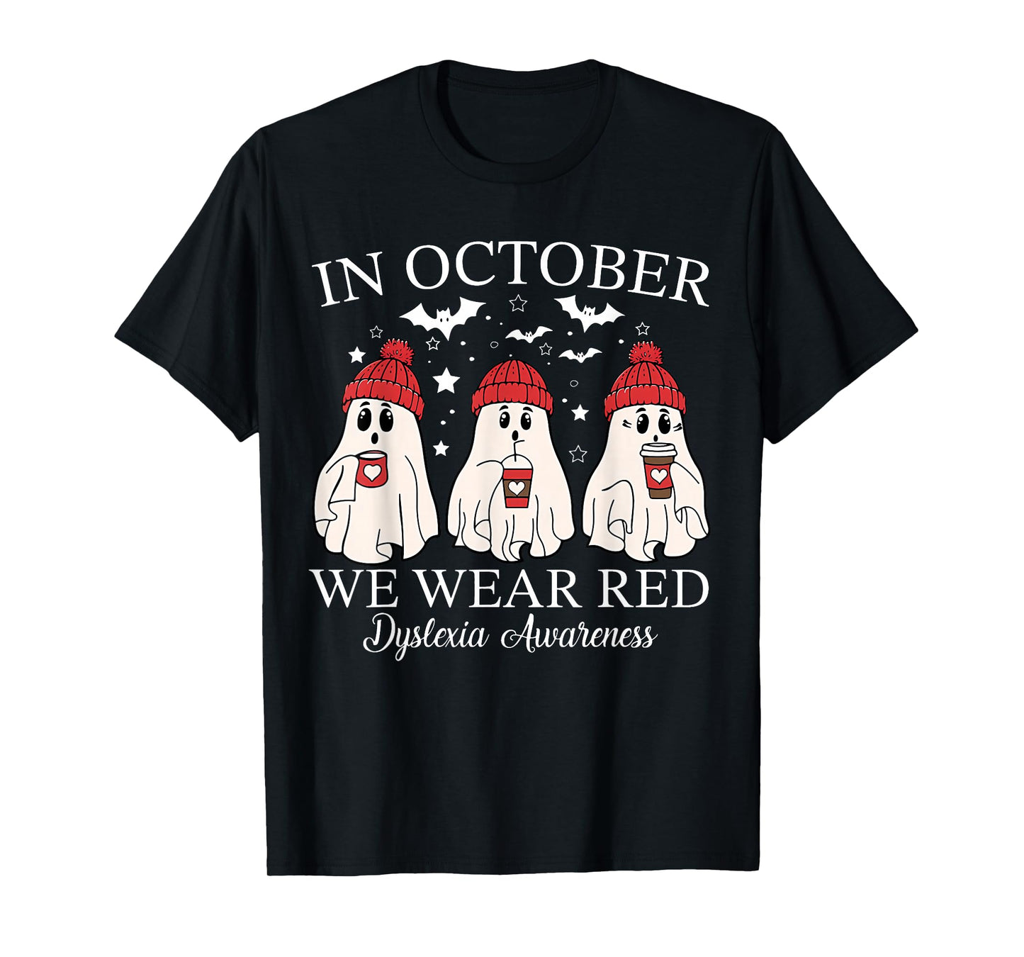 in October We Wear Red Ghost Teacher Dyslexia Awareness T-Shirt