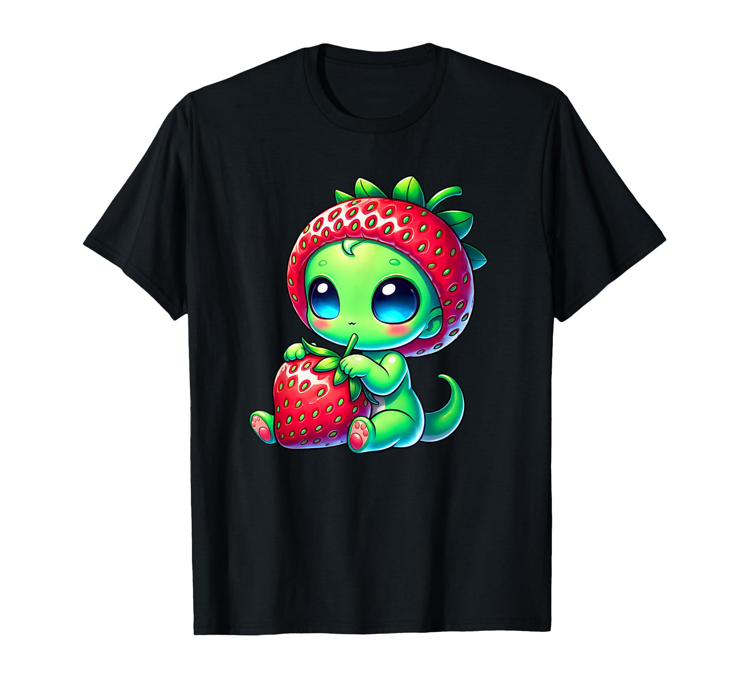 Quirky Alien Strawberry Hat Cute Cartoon T-Shirt