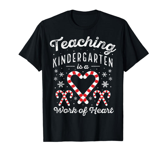 Christmas Candy Cane Work of Heart Xmas Kindergarten Teacher T-Shirt for Men Women Kids