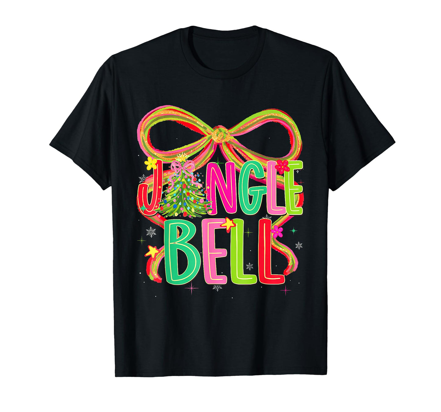 Funny Jingle Bells Coquette Bow Merry Christmas Girl Women T-Shirt