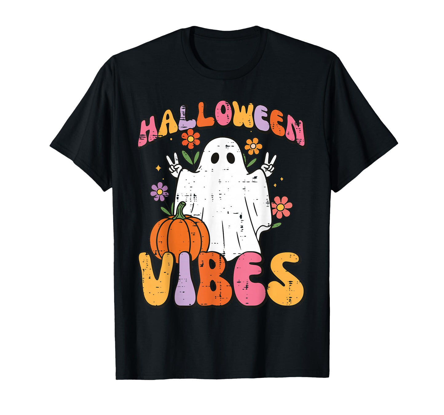 Halloween Vibes Ghost Peace Costume Groovy Women Girls Kids T-Shirt