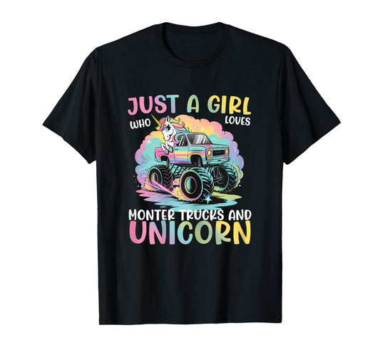Just A Girl Who Loves Monster Trucks and Unicorns Girls Kids T-Shirt