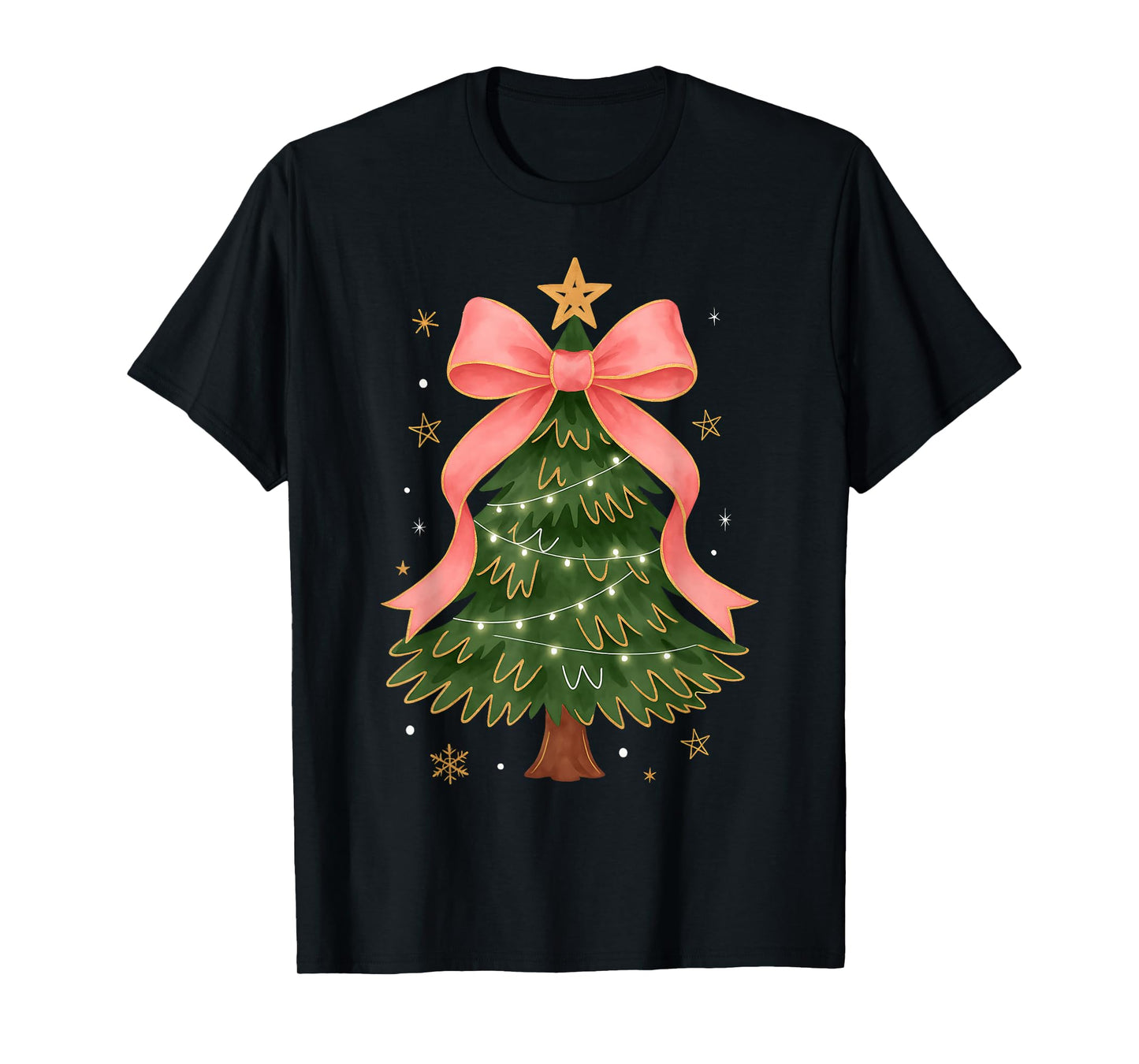 Christmas Tree Xmas Holiday Coquette Bow Girly Women T-Shirt