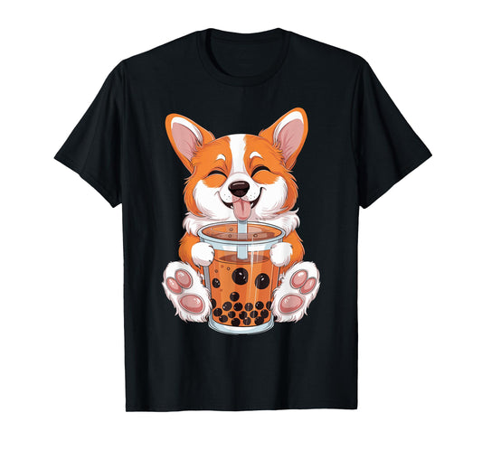 Corgi Dog Bubble Boba Tea Anime Cute Kawaii Corgi Dog T-Shirt
