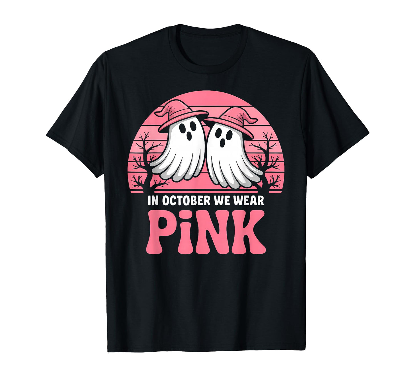 in October We Wear Pink Breast Cancer Awareness Halloween T-Shirt