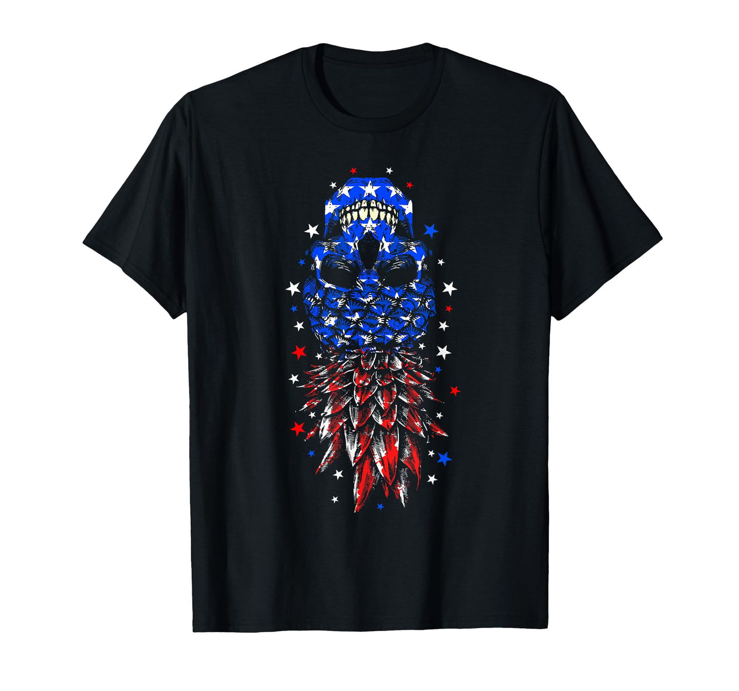 4th of July Skull Pineapple USA Flag Upside Down T-Shirt