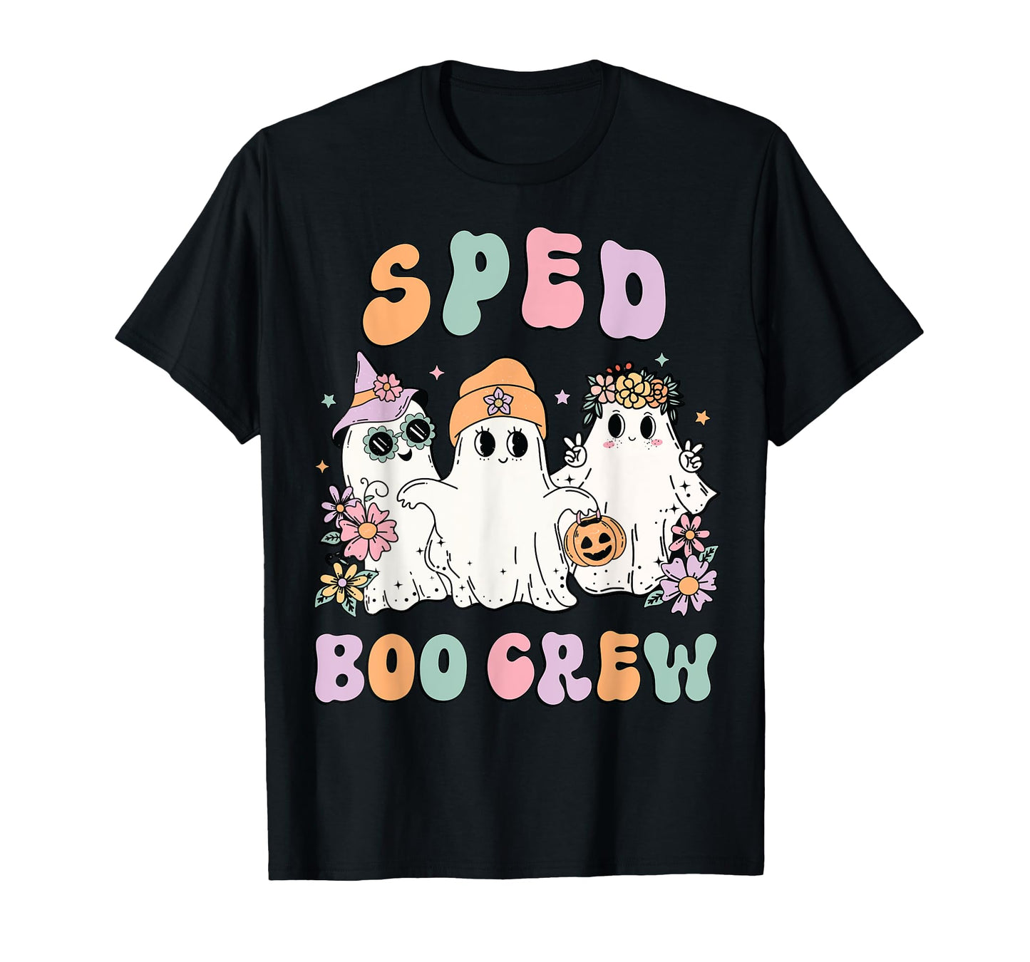 SPED Boo Crew Halloween Floral Ghost Special Ed SPED Teacher T-Shirt for Men Women Kids
