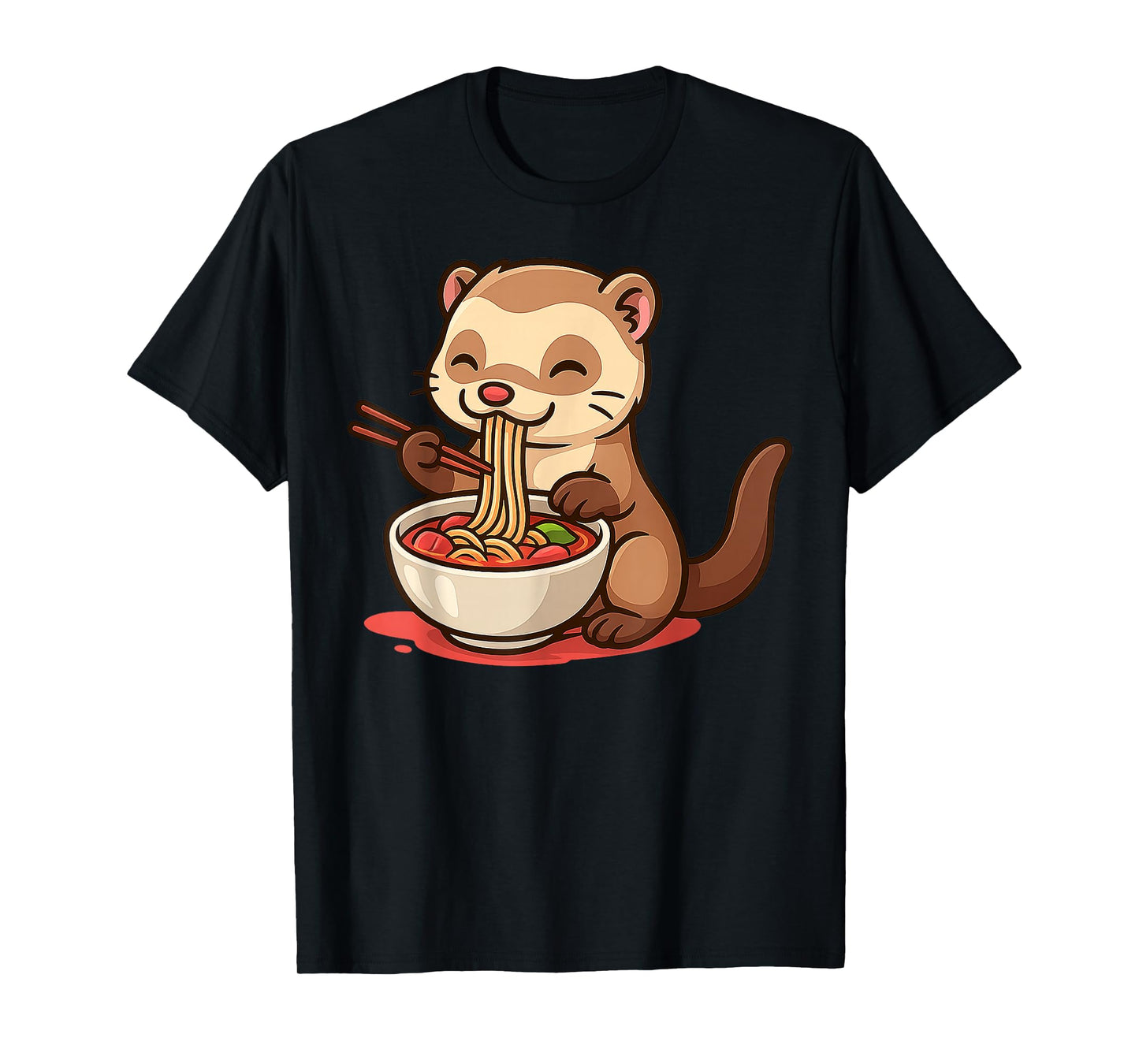 Anime Kawaii Ferret Eating Ramen Noodles Men Women Teen Kids T-Shirt