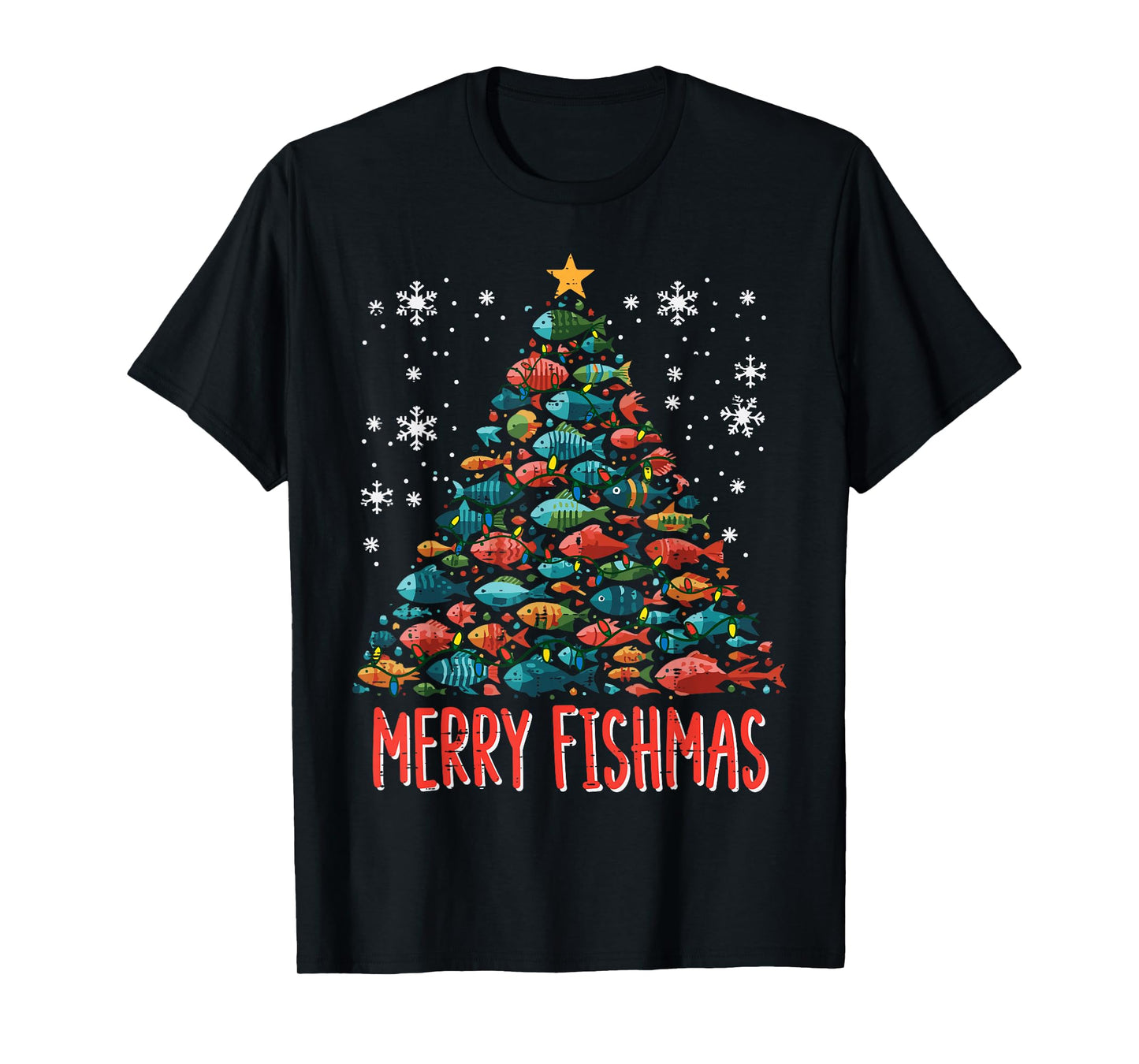 Fish Christmas Tree Merry Fishmas Xmas Boys Kids Men Women T-Shirt