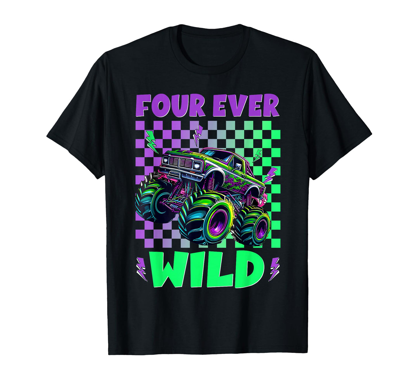 Funny 4th Birthday Boy Four Ever Wild Monster Truck Kids T-Shirt