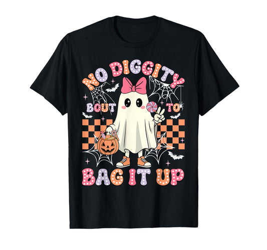 Halloween Ghost No Diggity Bout To Bag It Up Toddler Girl T-Shirt