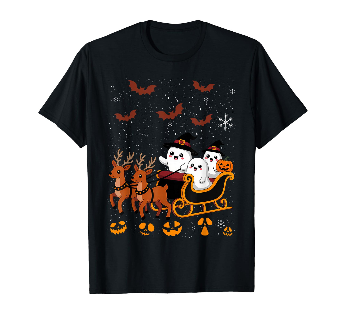 Halloween Christmas Santa's Reindeer Ghost Happy T-Shirt
