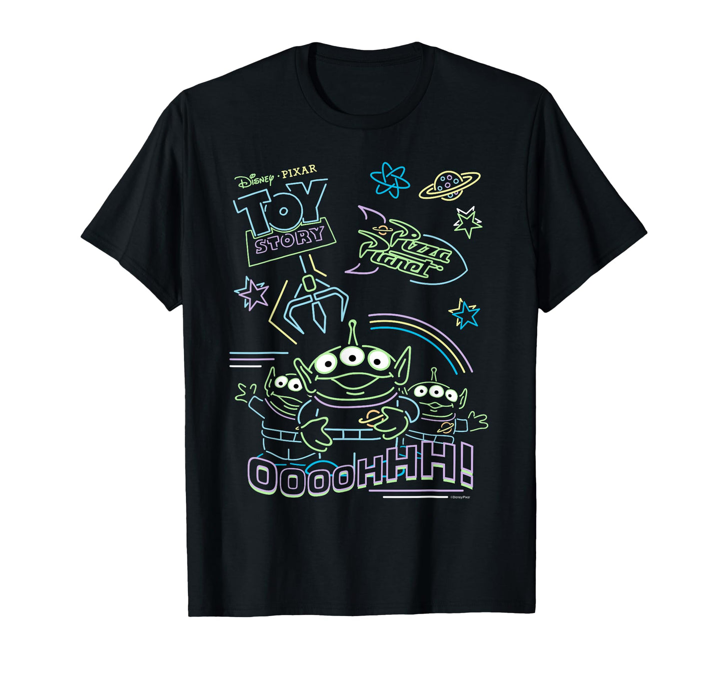 Disney and Pixar’s Toy Story Pizza Planet Aliens Neon T-Shirt