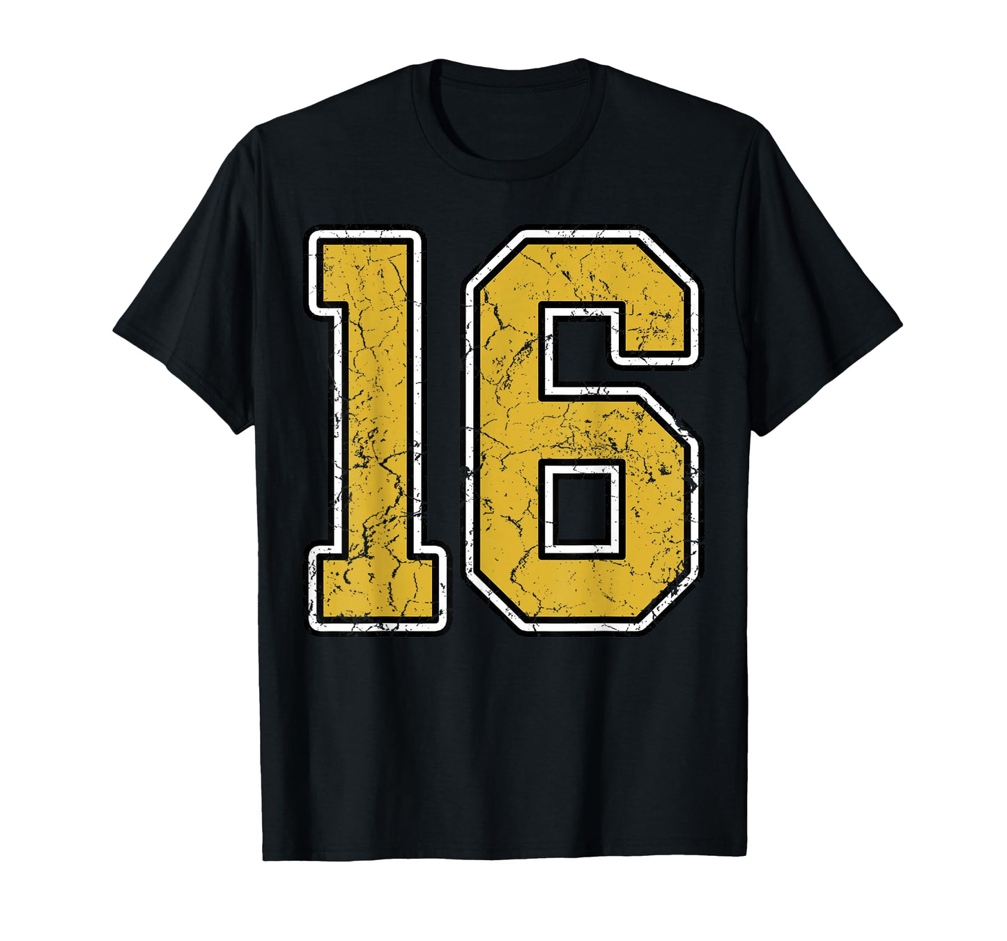 Old Gold Black White Sports Number 16 Jersey Uniform Player T-Shirt