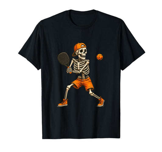 Funny Pickleball Skeleton Halloween Shirt Kids Girls Boys T-Shirt