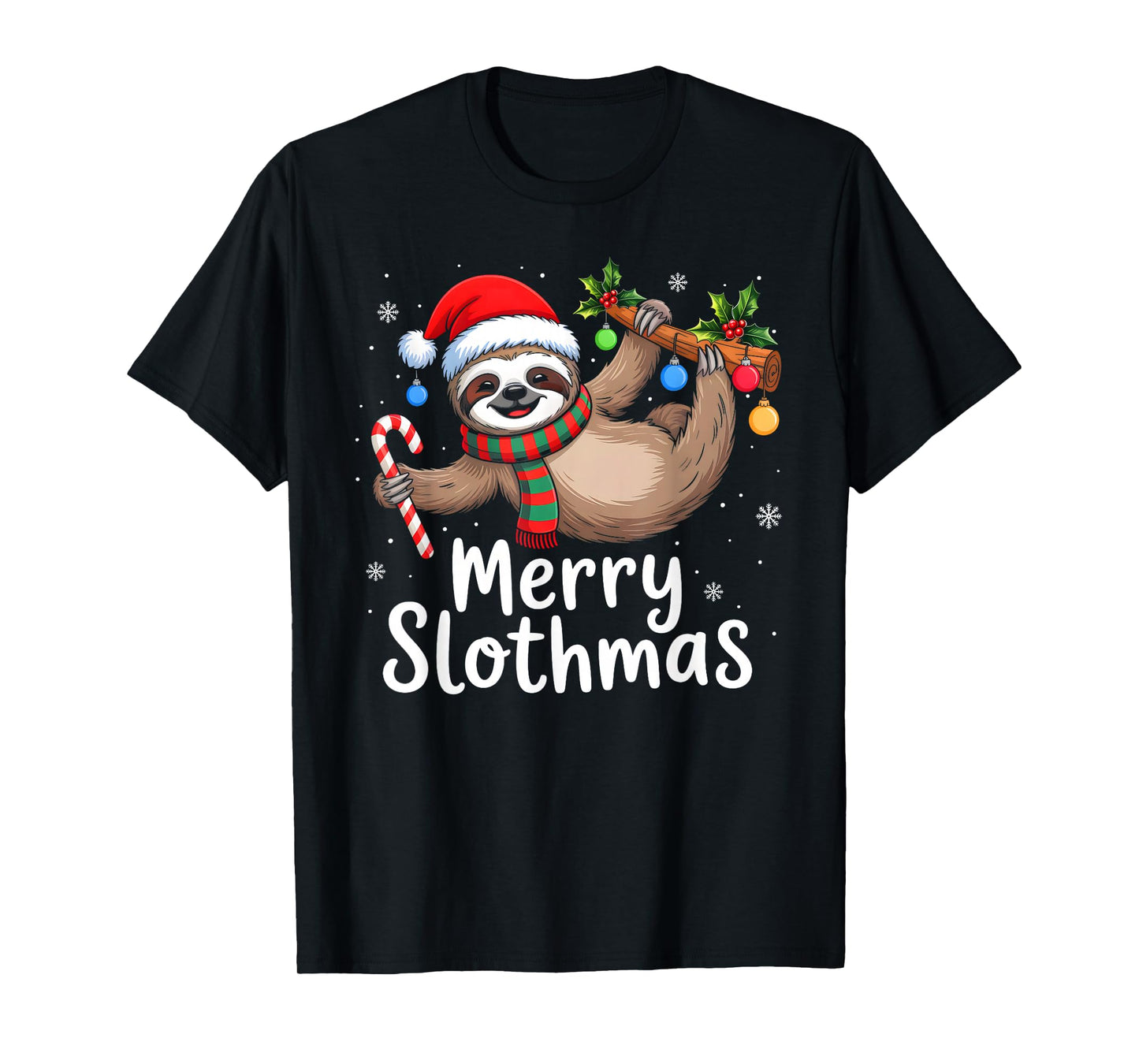 Merry Slothmas Christmas Sloth Santa Hat Xmas Pajamas T-Shirt