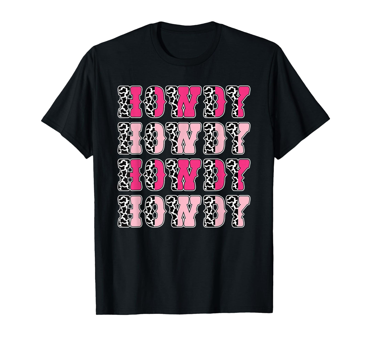 Howdy Pink Cow Print Western Cowgirl Texas Rodeo Women Girls T-Shirt