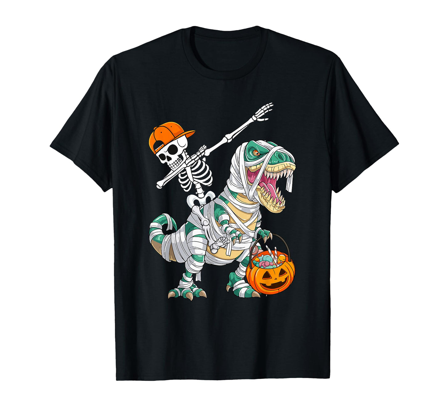 Skeleton Riding Dancing Dab Dinosaur T rex Halloween Funny T-Shirt