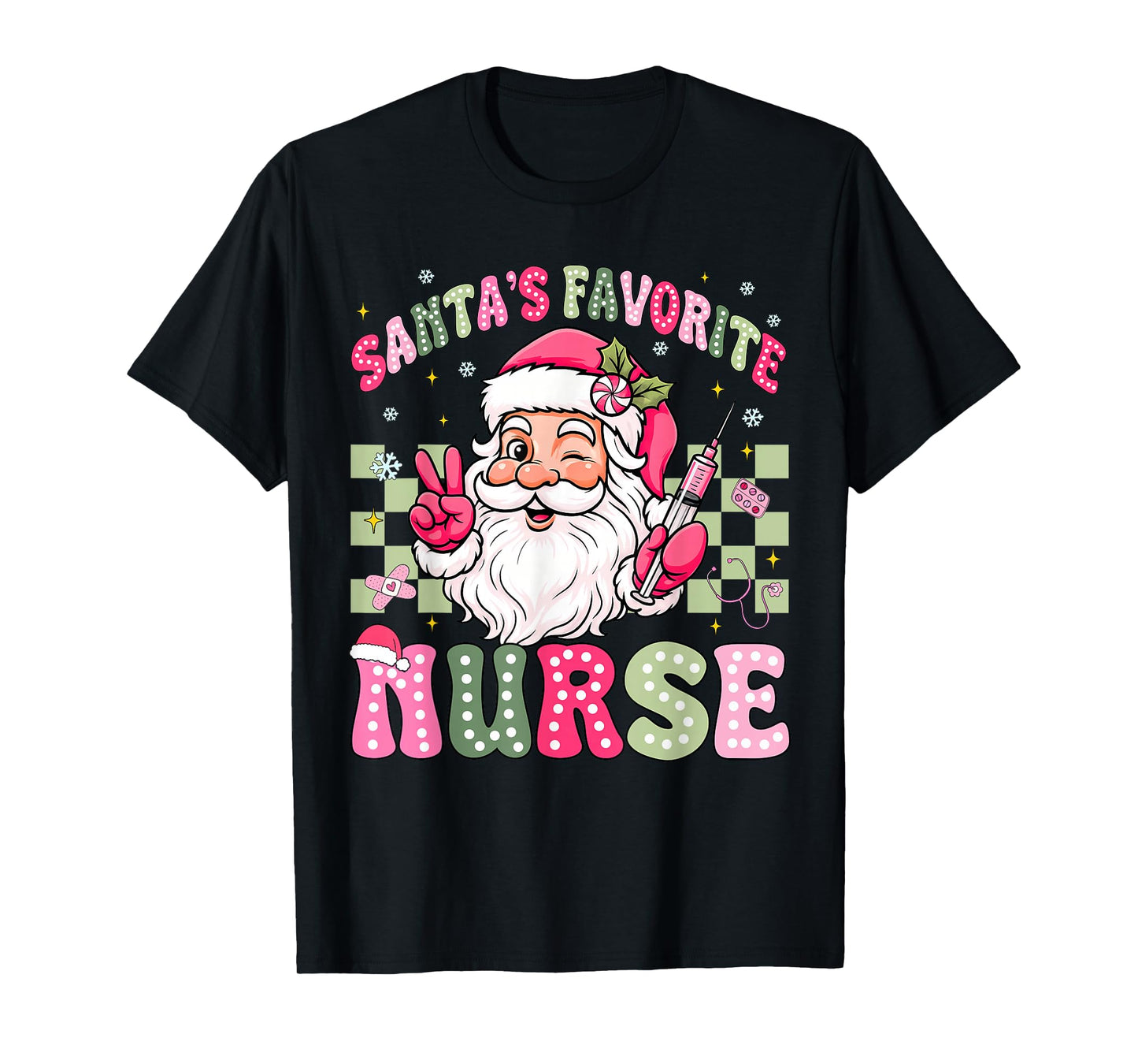Santa's Favorite Nurse Groovy Christmas Teacher Boys Girls T-Shirt
