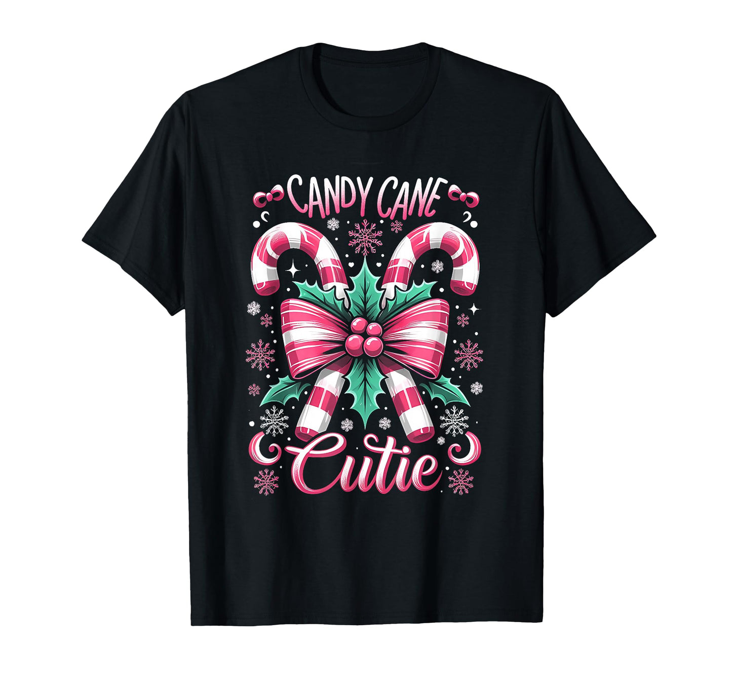 Candy Cane Cutie Christmas Coquette Bow Dots Xmas Decor T-Shirt